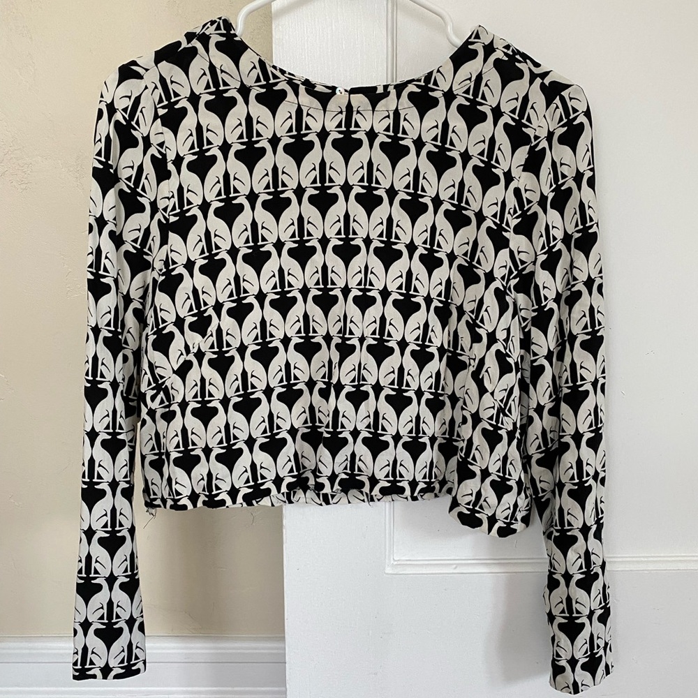 Art Deco inspired greyhound print cropped blouse XS